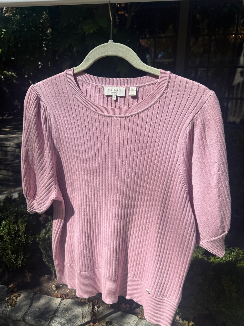 Ted Baker Pastel Pink Ribbed Short-Sleeve Knit Sweater